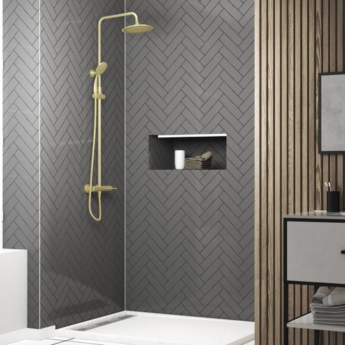 Colonne de douche Mécanique finition Or Doré Brossé - 133x26x52 cm - MOLLY GOLD