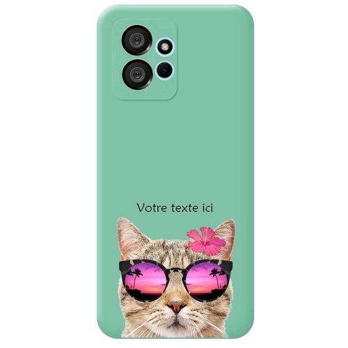 Coque Turquoise Redmi Note 12 4g Chat Lunettes Personnalisee
