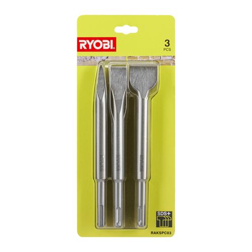 Kit 3 burins SDS+ RYOBI 1 pointe - 1 plat - 1 bêche - RAKSPC03