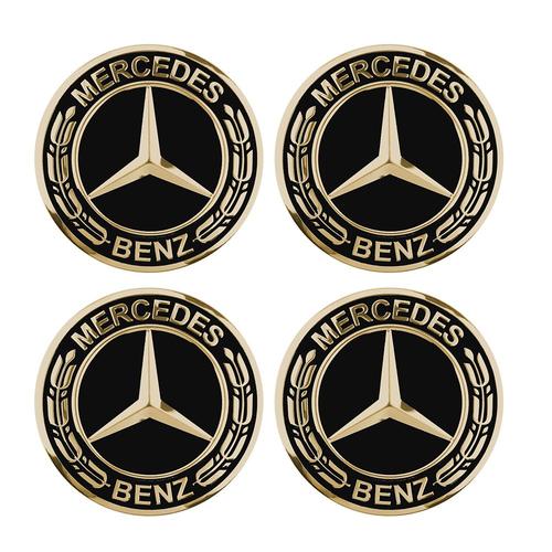 4pcs Convient Pour Mercedes-Benz 75mm Black Gold Wheel Center Cover
