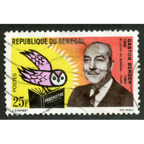 Timbre Oblitéré République Du Sénégal, Gaston Berger 1896 - 1960, St Louis Du Sénégal - Paris, Postes, 25 F