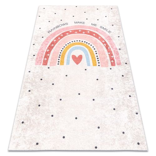 160x220 Cm Tapis Lavable Junior 51300.802 Arc-En-Ciel, Points Pour Les Enfants Antidérapant - Beige