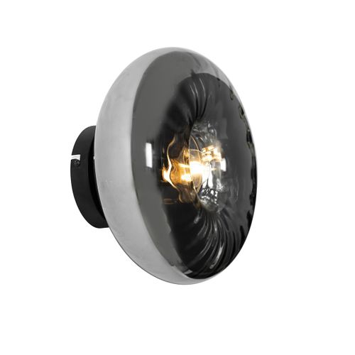Qazqa Art Deco Art Deco Wandlamp Zwart Met Smoke Glas - Ayesha Verre /Acier Noir,Gris Rond / Luminaire / Lumiere / Éclairage / Intérieur / Salon / Cuisine E27 Max. 1 X 25 Watt