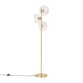 Qazqa Art Deco Art Deco Vloerlamp Goud Met Glas 3-Lichts - Ayesha Verre /Acier Doré Oblongue / Luminaire / Lumiere / Éclairage / Intérieur / Salon E27 Max. 3 X 25 Watt