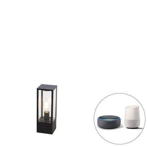Qazqa Design Smart Staande Buitenlamp Zwart 40 Cm Incl. Wifi St64 - Charlois Aluminium /Verre Noir,Transparent Rectangulaire / Extérieur / Jardin / Luminaire / Lumiere / Éclairage E27 Max. 1...