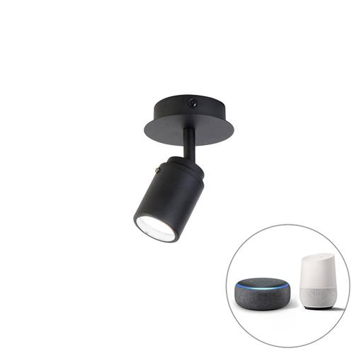 Qazqa Moderne Smart Badkamer Plafonnier ? Plafonnier Spot À Fixer Au Plafond Zwart Ip44 Incl. Wifi Gu10 - Ducha Acier Noir Rond / Luminaire / Lumiere / Éclairage / Intérieur / Salon /...