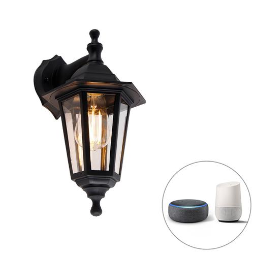 Qazqa Classique/Antique /Rustique Applique Murale D'extérieur Intelligente Noire Ip44 Avec Wifi St64 - New Haven Plastique /Verre Noir Rond / Jardin / Luminaire / Lumiere / Éclairage E27...