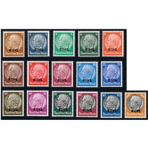 Allemagne, Emission Pour L'alsace Annexée An 1940, Belle Série Timbres Yvert 8 À 23, Président Hindenburg Avec Surcharge Noire "Elsaß", Neuf* - Sans Gomme
