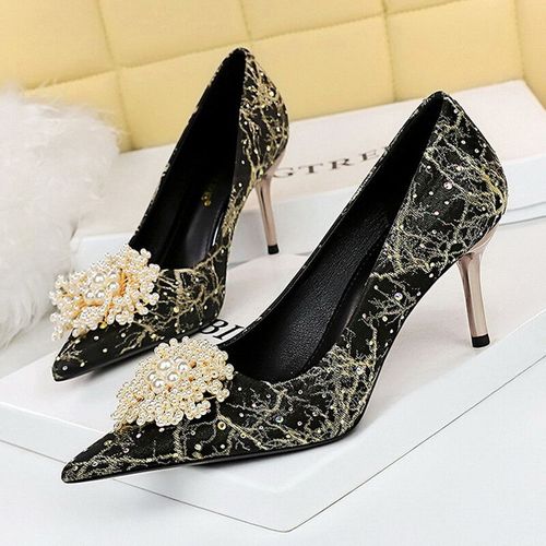 Chaussures Bigtreeescarpins Talons Hauts Et Strass Pour Femmechaussures Luxueuses Fleurs Perléesstilettogrande Taille
