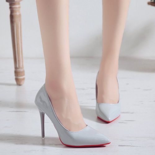 Chaussures À Talons Aiguilles En Cuir Verni,Escarpins Pointus,Chaussures De Travail Professionnelles,Noir,Coréen,Sexy,Simple,Petit,Frais,Document Nude - 35