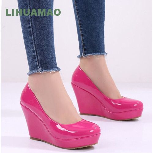 Chaussures Lihuamaochaussures Escarpins Roses En Cuir Verniespadrilles Compenséesplateformetalons Hautstravailixmariagepour Femme