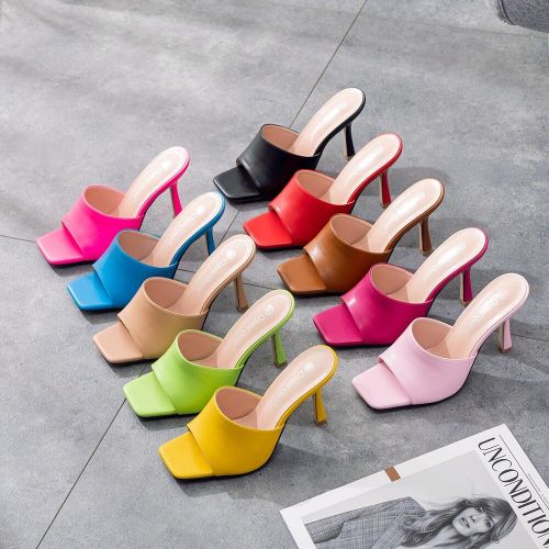 Mules À Talons Hauts 9cm Pour Femmes,Sandales D'été Fétiches,Pantoufles Stiletto,Bal De Promo,Plateforme,Strip-Teaseuse,Chaussures Couleur Bonbon - 36