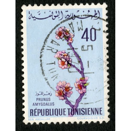 Timbre Oblitéré République Tunisienne, Prunus Amygdalus, 40