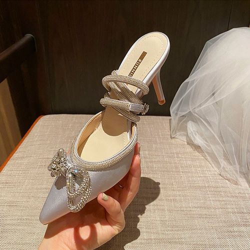 Chaussures Escarpins Paillettes Et Strass Pour Femmeschaussures D'été Talons Hautsen Cuir Véritableavec N?ud En Cristalde Fête Et De Balà La Mode9 Cm