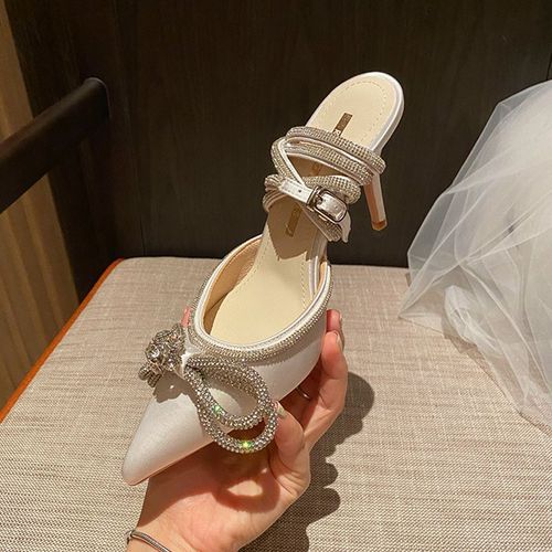 Chaussures Escarpins Paillettes Et Strass Pour Femmeschaussures D'été Talons Hautsen Cuir Véritableavec N?ud En Cristalde Fête Et De Balà La Mode9 Cm