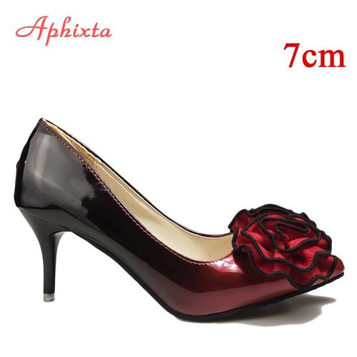 Aphfête Ta-Chaussures À Talons Fins En Cuir Verni Pour Femme,Super Hauts,Fleurs Roses,Grande Taille 48,