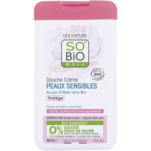 So Bio Etic - Douche Crème Peaux Sensibles, Au Jus D'aloe Vera Bio, Protège 450 Ml 