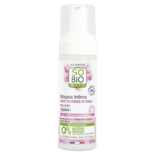 So Bio Etic - Mousse Intime, Haute Tolérance Optimale, Mauve Bio, Apaise Intime 150 Ml 