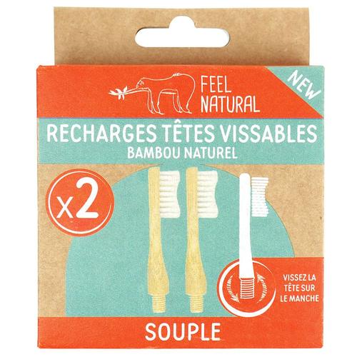 Feel Natural - Lot De 2 Recharges Brosse À Dents Vissable En Bambou Feel Natural - Souple Brosse A Dents 1 Unité 