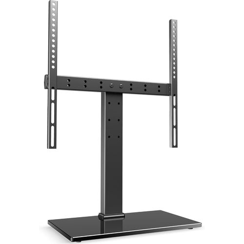 Support TV sur Pied pour TV de 27 à 55 Pouces,Support TV Universel Horizon Réglable ±5 ° Hauteur Réglable avec Base en Verre Trempé jusqu'à 40kg,Max VESA 400x400 mm