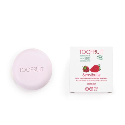 Toofruit - Sensibulle, Pain Dermatologique Haute Tolèrance Bio Fraise - Framboise Pain Surgras Sans Savon Ni Sulfates 85 G 
