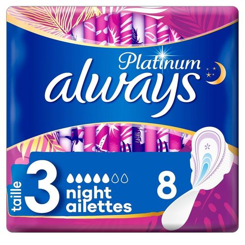 Always - Always Platinum Nuit (Taille 3) Serviette Hygiénique Serviettes Hygiéniques 8 Un 