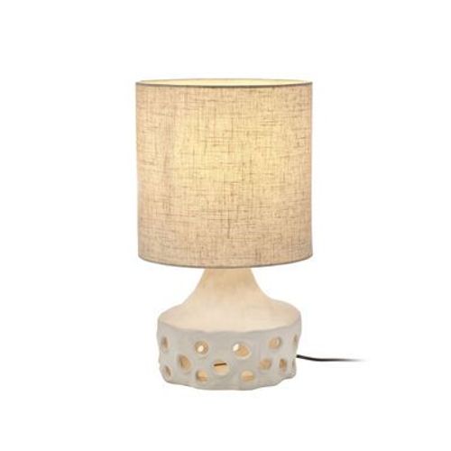 Lampe De Table Oya 02 Tissu Céramique Beige / Grès Et Tissu - Ø 25 X H 42 Cm - Serax