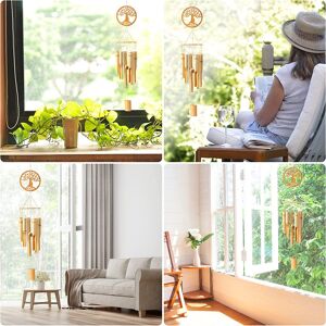 Carillons éoliens En Bambou De 25 Pouces (63,5 Cm) - 5 Tubes, Son Apaisant Pour Jardin, Patio Ou Maison