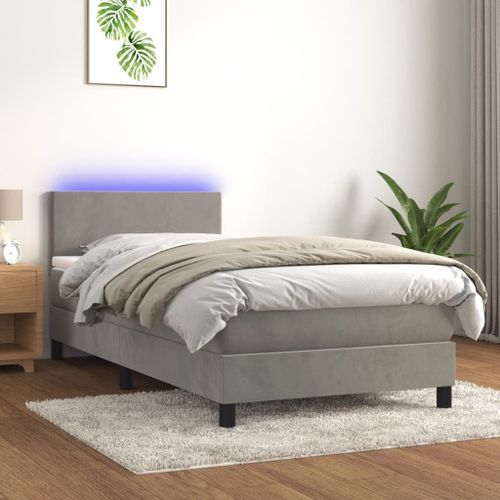 Vidaxl Sommier Tapissier Et Matelas Et Led Gris Clair 80x200cm Velours
