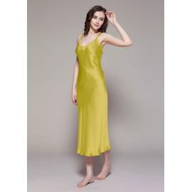 Chemise De Nuit En Soie Femme Jaune Encolure En V Longueur Mi