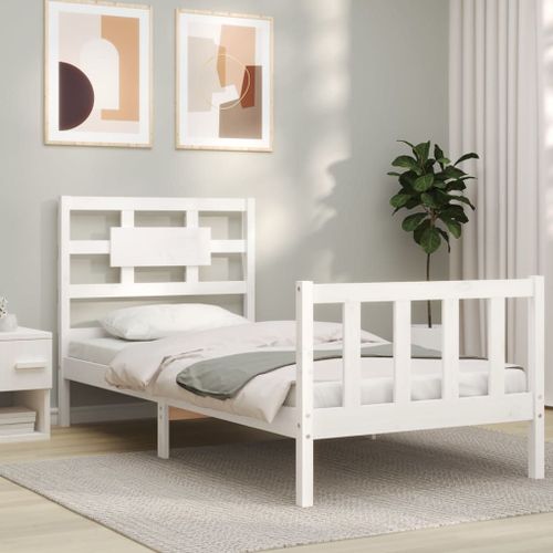 Vidaxl Cadre De Lit Avec Tête De Lit Blanc 90x200 Cm Bois Massif