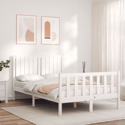 Vidaxl Cadre De Lit Avec Tête De Lit Blanc 120x200 Cm Bois Massif
