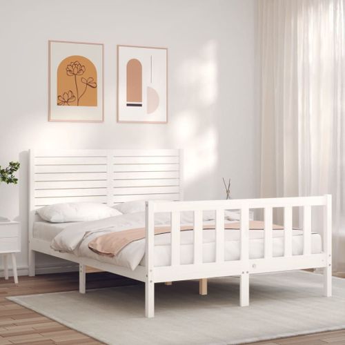 Vidaxl Cadre De Lit Avec Tête De Lit Blanc 120x200 Cm Bois Massif