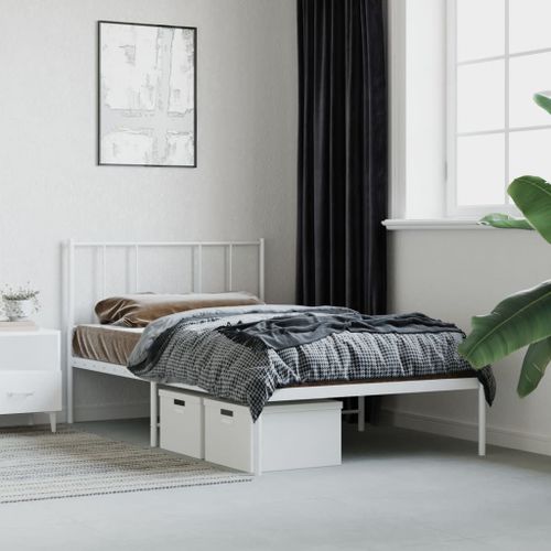 Vidaxl Cadre De Lit Métal Sans Matelas Et Tête De Lit Blanc 100x190 Cm