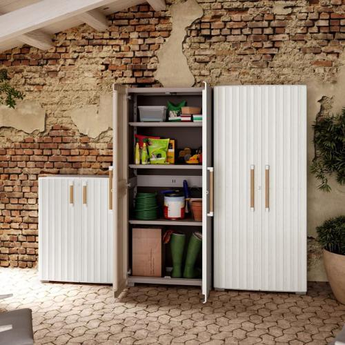 Keter Armoire De Rangement Basse Groove Beige Et Sable