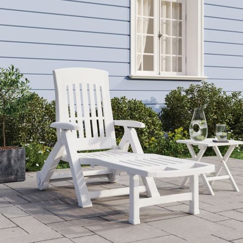 Vidaxl Chaise Longue Pliable Avec Roues Blanc Pp