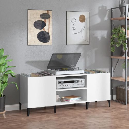 Vidaxl Armoire À Disques Blanc Brillant 121x38x48 Cm Bois D'ingénierie