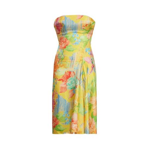 Robe De Cocktail Jaylin En Soie Fleurie Jaune Multi