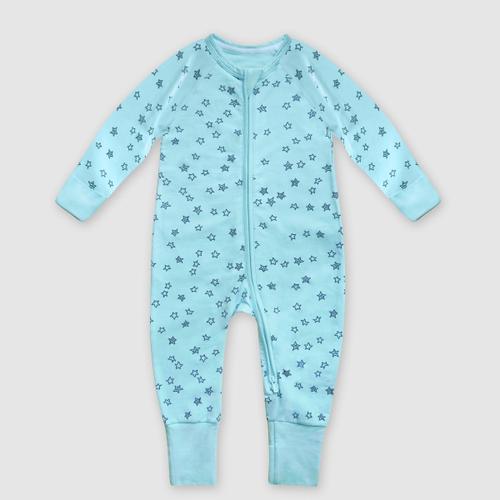 Pyjama Bébé Zippé Coton Stretch Bleu Clair Imprimé Pluie D'étoile Dim Zippy 