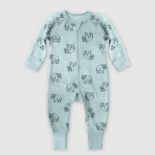 Pyjama Bébé Velours À Zip Double Sens Motif Rhino Bleu Dim Zippy 