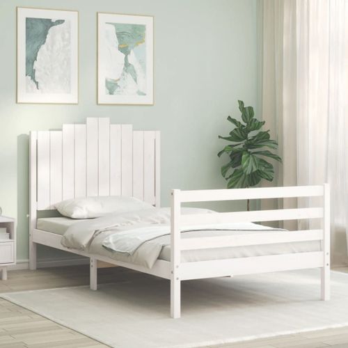 Vidaxl Cadre De Lit Et Tête De Lit Blanc 100x200 Cm Bois Massif