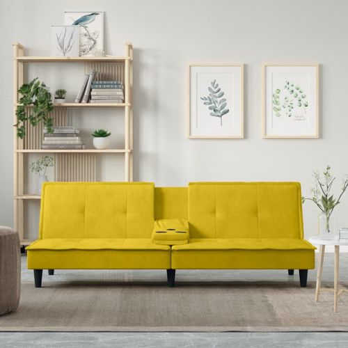Vidaxl Canapé-Lit Avec Porte-Gobelets Jaune Velours