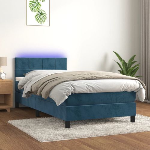 Vidaxl Sommier Tapissier Et Matelas Et Led Bleu Foncé 80x200cm Velours