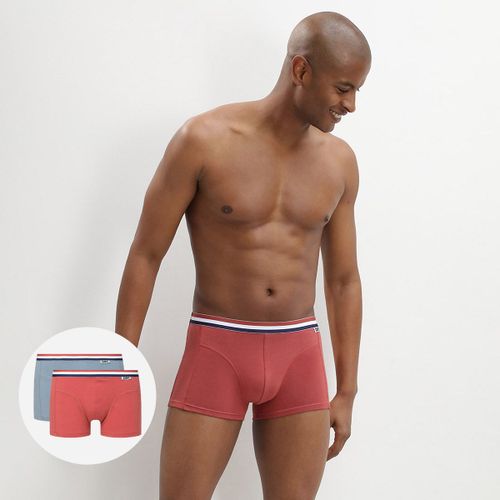 Lot De 2 Boxers Coton Stretch Ceinture Tricolore Rouge Gris Ecodim