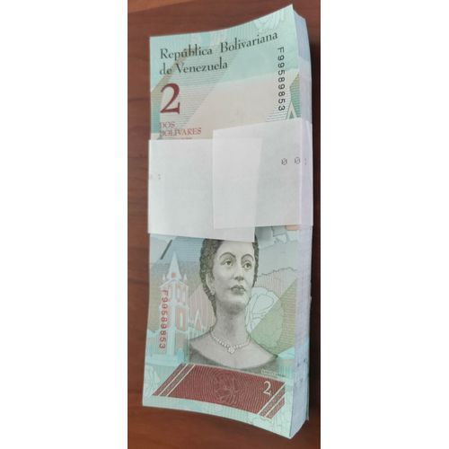 Bundle 100 Billets 2 Bolivares Venezuela - 2018 - Perroquet - 100 Pcs