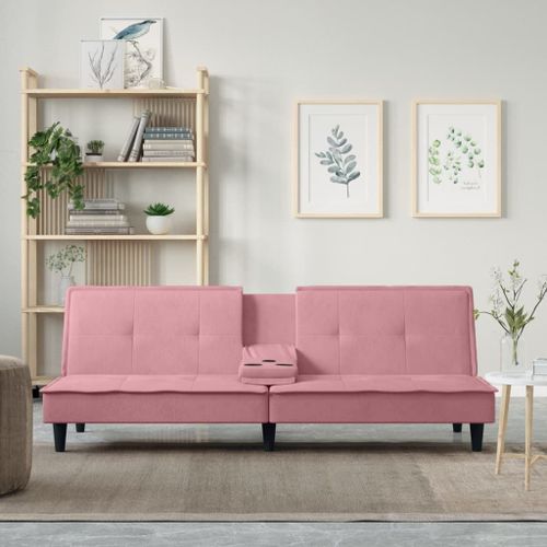 Vidaxl Canapé-Lit Avec Porte-Gobelets Rose Velours