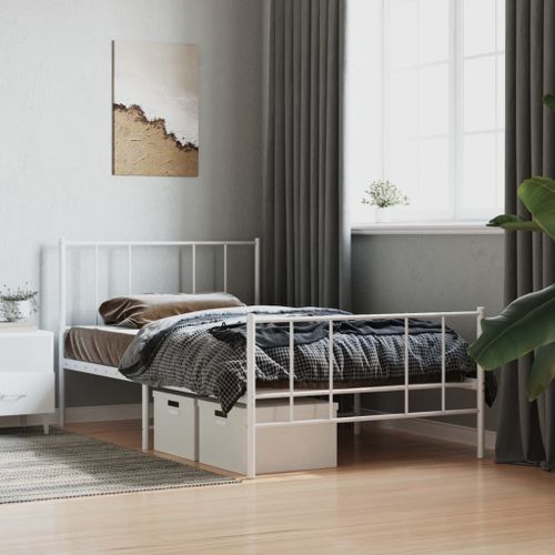 Vidaxl Cadre De Lit Métal Sans Matelas Et Pied De Lit Blanc 100x190 Cm