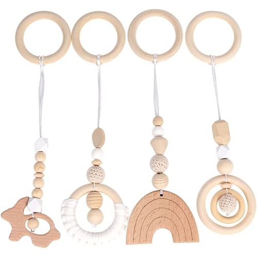 Lot De 4 Pendentifs De Tir À L'arc,Trapèze En Bois Pour Bébés,Tir À L'arc En Bois Pour Bébés De 0 À 12 Mois,Cadeau Pour Filles Garçons Nouveau-Né(Blanc)