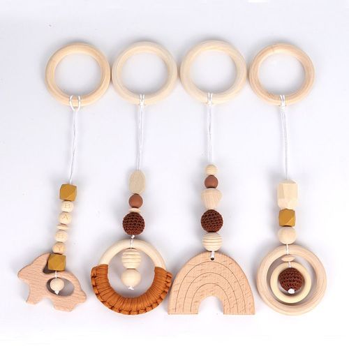 Lot De 4 Jouets De Gymnastique En Bois Pour Bébé,Pendentif Arche De Jeu En Bois For Baby Gift Pendentif De Décoration De Chambre D'enfant(Marron)