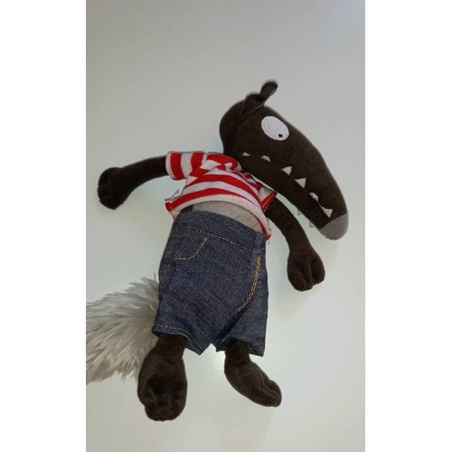 Doudou Peluche Le Loup Auzou Tee Short Rouge Rayé Jean